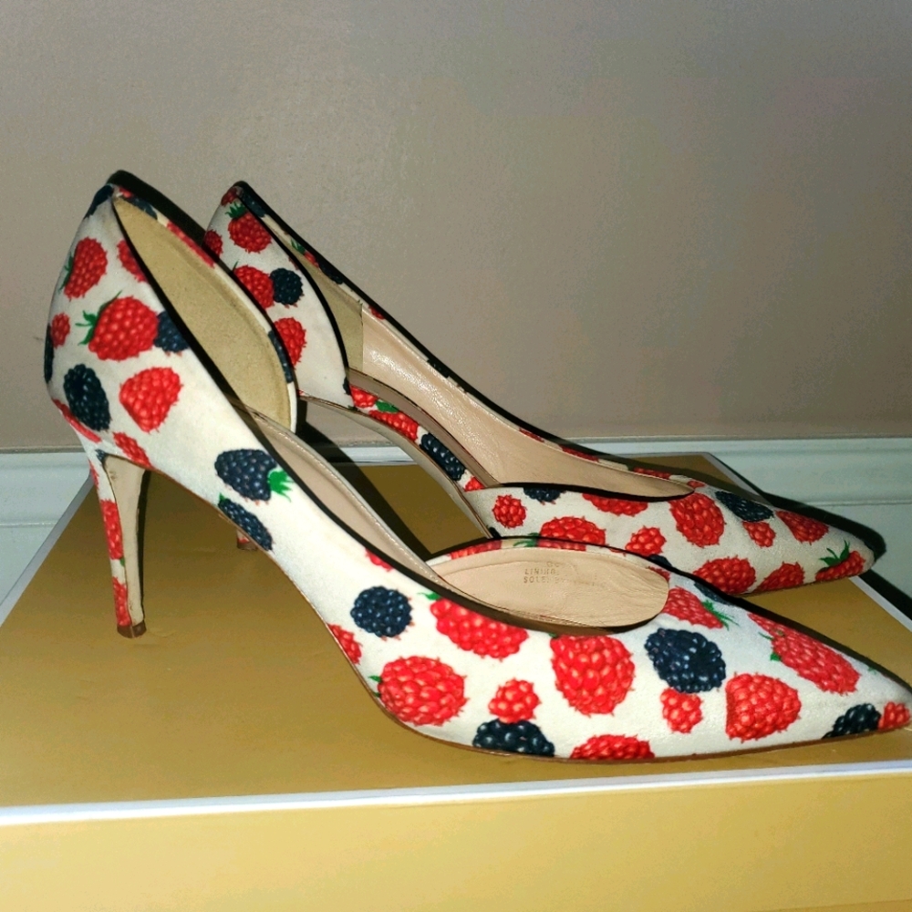 J Crew d'Orsay berry heels 8.5 - silk & leather